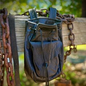 Black buckskin Leather belt pouchSustainable Medieval, Steampunk, LARP Renfair